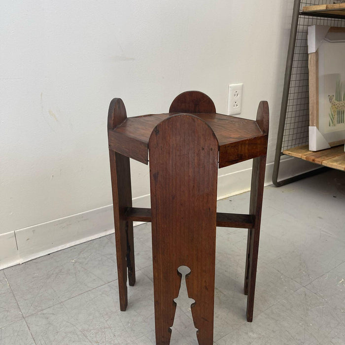 Vintage Handmade Carved Wood Petite Side Table.