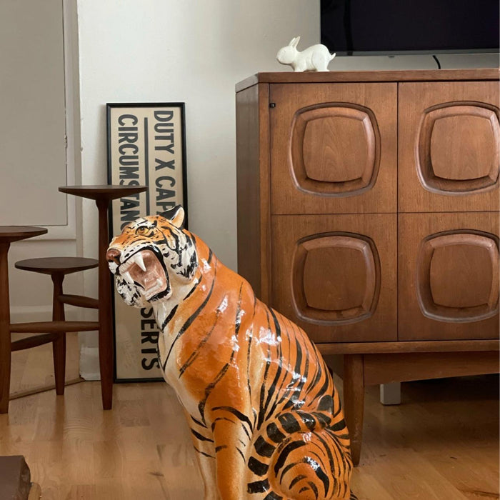 Vintage Italian Ceramic Tiger Statue Sculpture Mid Century Modern Hollywood Regency Style 1950's Stamped(Available by Online Purchase Only)