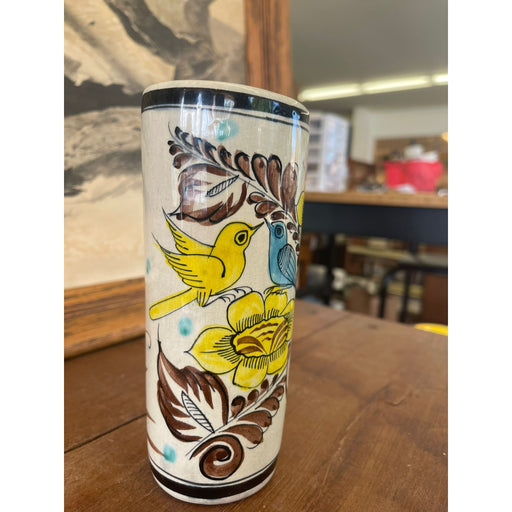 Vintage Ken Edwards Style Vase With Yellow Floral and Bird Motif