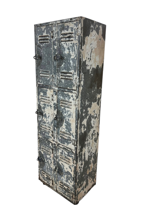Vintage Metal Locker Cabinet 6 Lockers Fixed Shelves Latching Door on Casters (Available by online purchase only)
