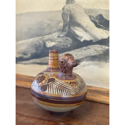 Vintage Mexican Tonala Floral Duck Shaped Pitcher and Cup