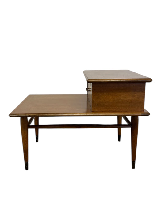Vintage Mid-Century Modern 1-Drawer Walnut End Table by Lane with Wood Inlay and Tapered Legs