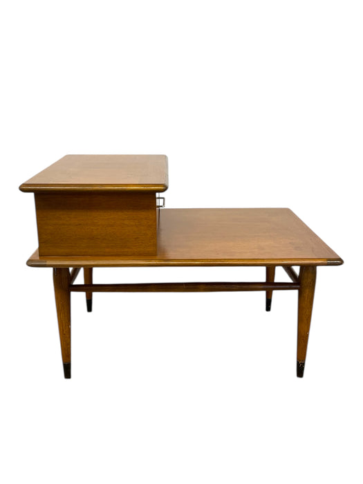 Vintage Mid-Century Modern 1-Drawer Walnut End Table by Lane with Wood Inlay and Tapered Legs