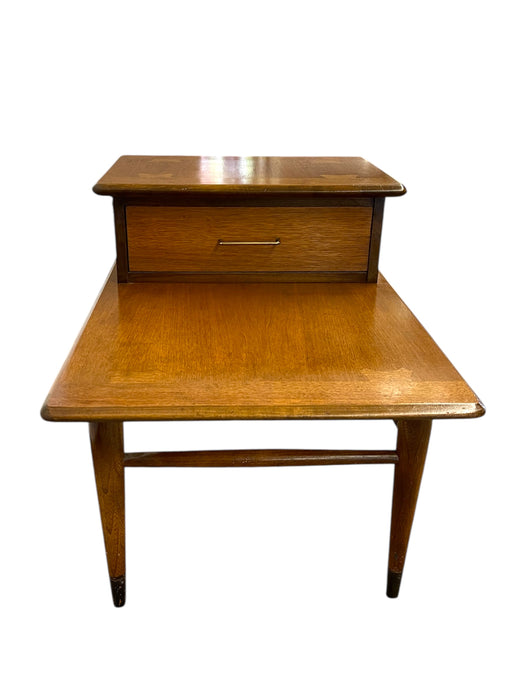 Vintage Mid-Century Modern 1-Drawer Walnut End Table by Lane with Wood Inlay and Tapered Legs