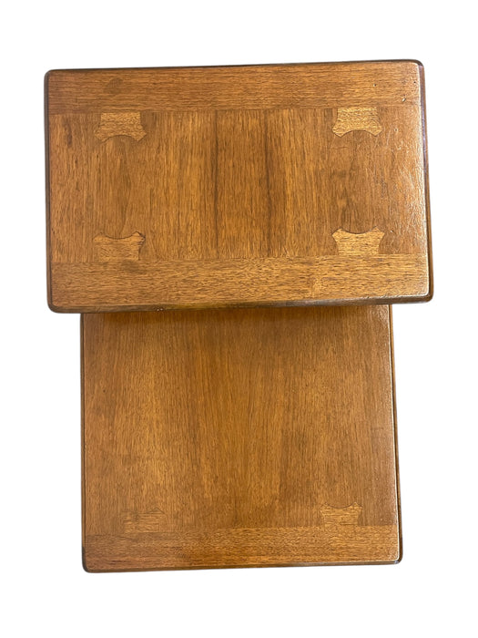 Vintage Mid-Century Modern 1-Drawer Walnut End Table by Lane with Wood Inlay and Tapered Legs