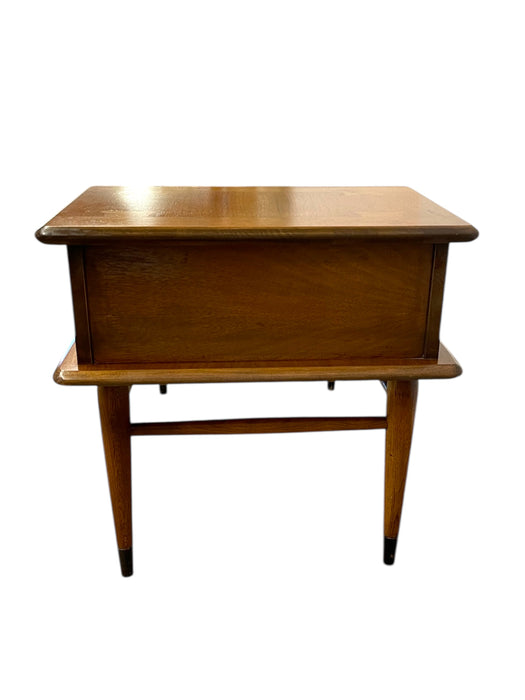 Vintage Mid-Century Modern 1-Drawer Walnut End Table by Lane with Wood Inlay and Tapered Legs
