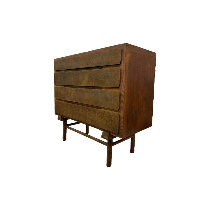 Vintage Mid Century Modern Custom Made Oak Dresser With Burl Accent.