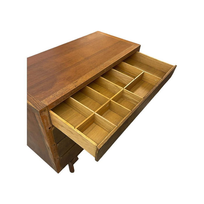 Vintage Mid Century Modern Custom Made Oak Dresser With Burl Accent.