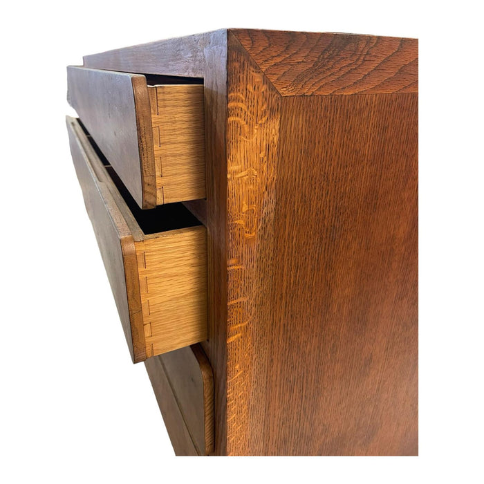 Vintage Mid Century Modern Custom Made Oak Dresser With Burl Accent.