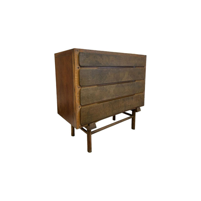 Vintage Mid Century Modern Custom Made Oak Dresser With Burl Accent.