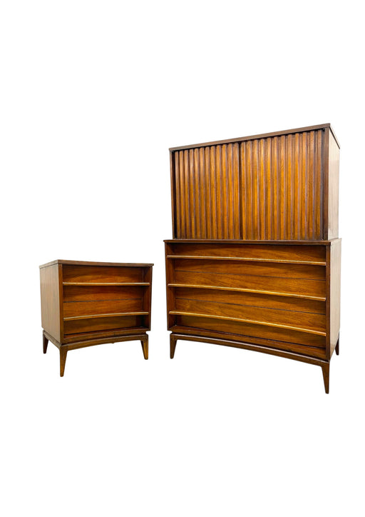 Vintage Mid Century Modern Dresser and Side Table Set Dovetailed Drawers