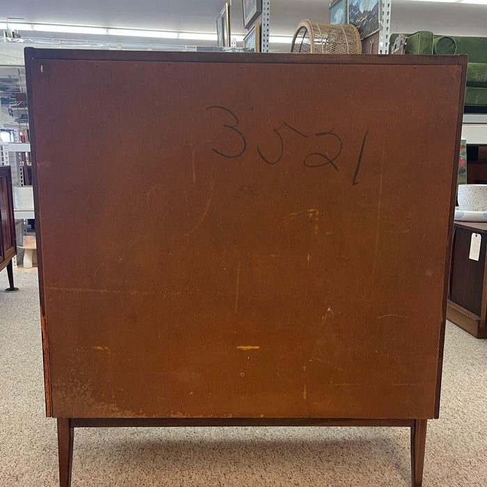 Vintage Mid Century Modern Drexel Style Tall Walnut Toned Five Drawer Dresser.