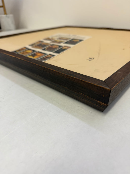 Vintage Mid Century Modern Framed Print - Sunset Gradient with Textured Wheat Silhouettes - Signed Art by Thrasher - Retro Wall Deco