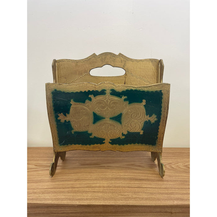 Vintage Mid Century Modern Italian Magazine Rack Painted Gilt Stand Circa 1960s.