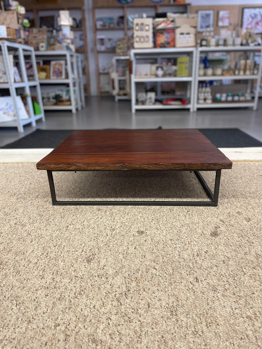Vintage Mid Century Modern Low Coffee Table with SolidWood Slab Top and Metal Base