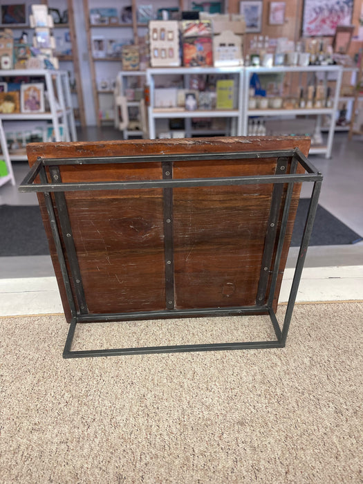 Vintage Mid Century Modern Low Coffee Table with SolidWood Slab Top and Metal Base