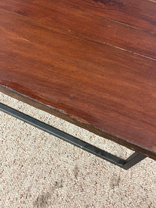 Vintage Mid Century Modern Low Coffee Table with SolidWood Slab Top and Metal Base