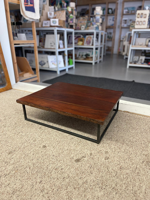 Vintage Mid Century Modern Low Coffee Table with SolidWood Slab Top and Metal Base