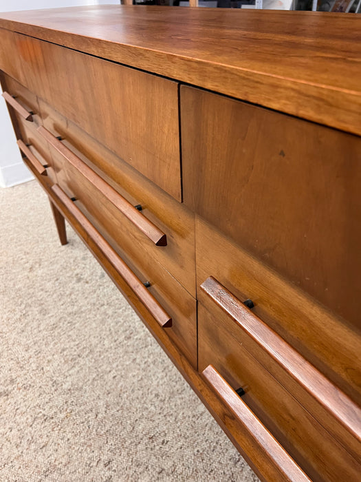Vintage Mid Century Modern Nine Drawer Dresser by Dixie Furniture Solid Cherry with Dovetailed Drawers