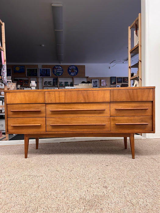 Vintage Mid Century Modern Nine Drawer Dresser by Dixie Furniture Solid Cherry with Dovetailed Drawers