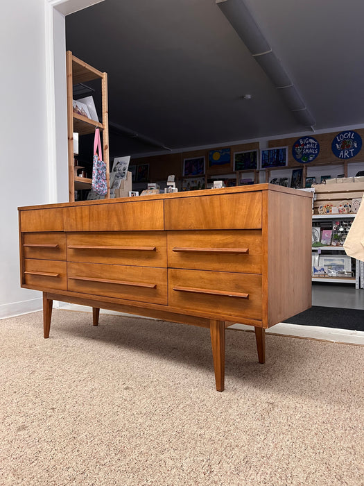 Vintage Mid Century Modern Nine Drawer Dresser by Dixie Furniture Solid Cherry with Dovetailed Drawers
