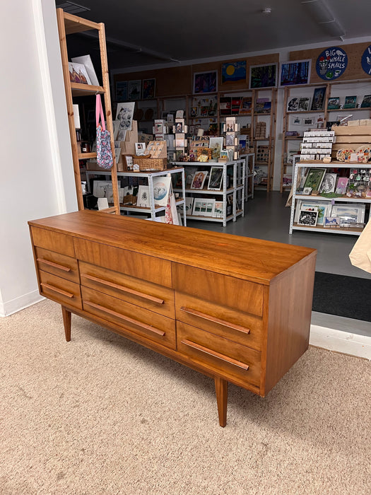 Vintage Mid Century Modern Nine Drawer Dresser by Dixie Furniture Solid Cherry with Dovetailed Drawers