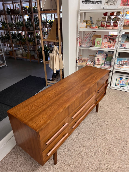 Vintage Mid Century Modern Nine Drawer Dresser by Dixie Furniture Solid Cherry with Dovetailed Drawers