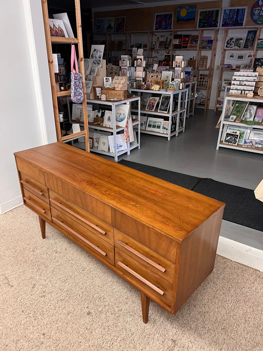 Vintage Mid Century Modern Nine Drawer Dresser by Dixie Furniture Solid Cherry with Dovetailed Drawers