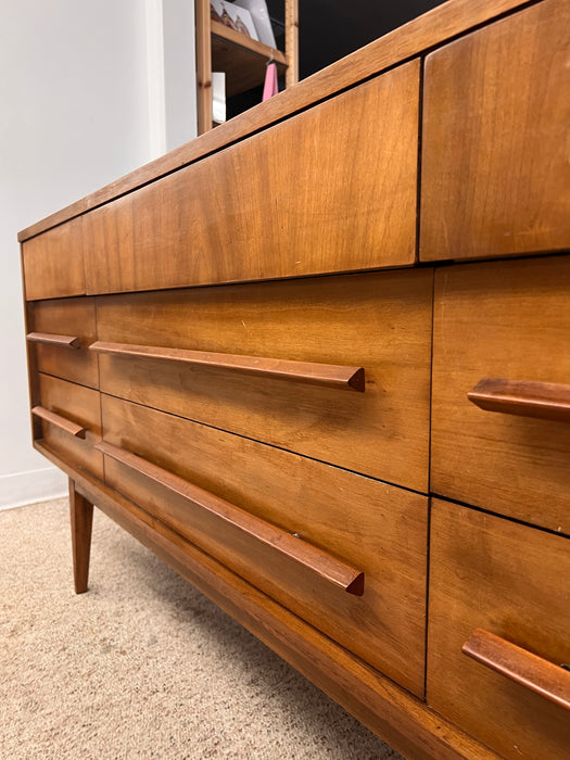 Vintage Mid Century Modern Nine Drawer Dresser by Dixie Furniture Solid Cherry with Dovetailed Drawers