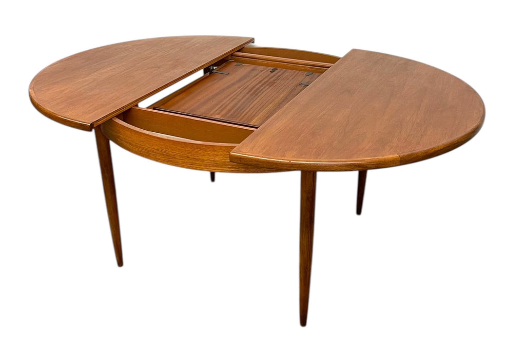 Vintage Mid Century Modern Round to Oval Extendable Dining Table in Style of G-Plan Fresco UK Import