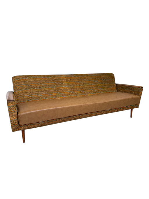 Vintage Mid Century Modern Sofa with Fabric and Vinyl Upholstery German Import