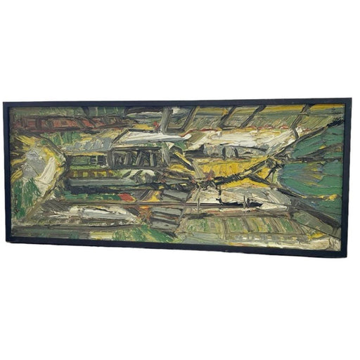 Vintage Mid Century Modern Style Framed Painting on Canvas