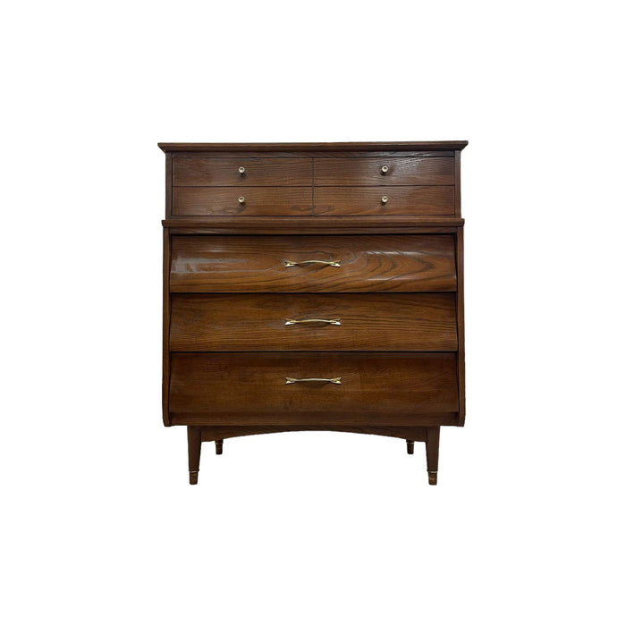 Vintage Mid Century Modern Tallboy Dresser with Dovetail Drawers