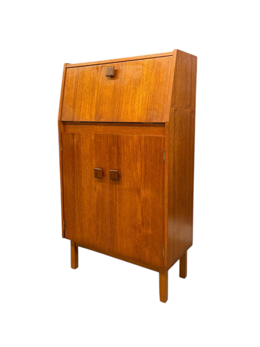 Vintage Mid Century Modern Teak Wood Petite Flip Top Cocktail Table Bar Cabinet UK Import