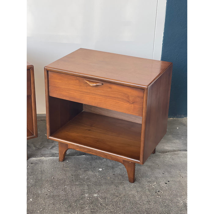 Vintage Mid Century Modern Walnut End Table Set Dovetail Drawers by Lane