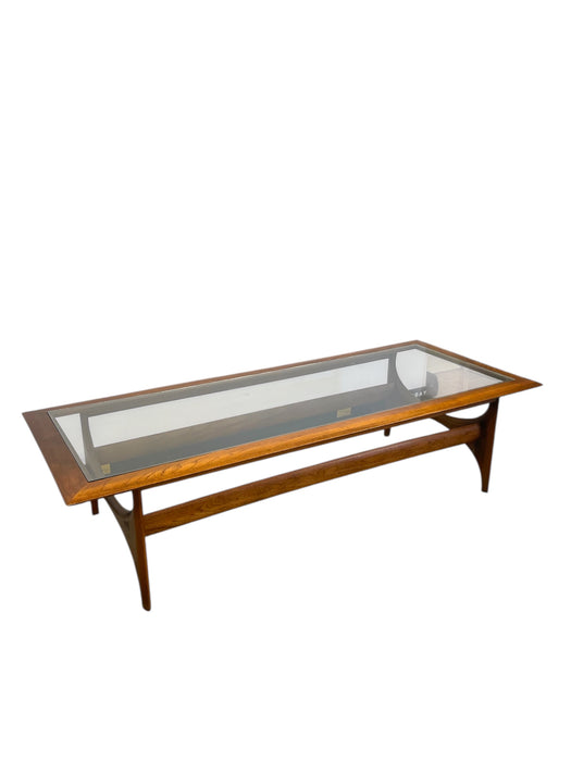 Vintage Mid Century Modern Walnut and Glass Coffee Table by Lane Furniture