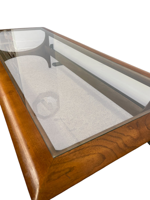 Vintage Mid Century Modern Walnut and Glass Coffee Table by Lane Furniture
