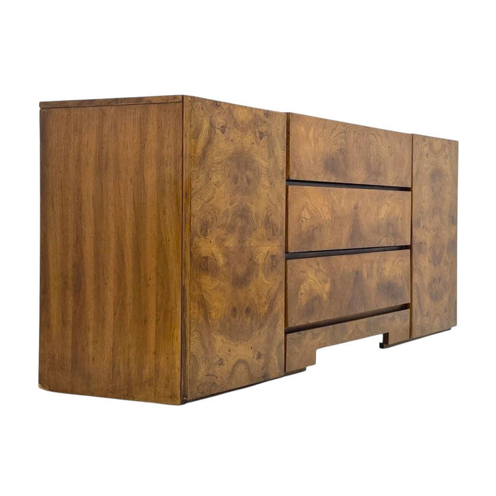 Vintage Milo Baughman for Lane Mid Century Modern Burlwood Lowboy Dresser 9 Drawers Dovetailed
