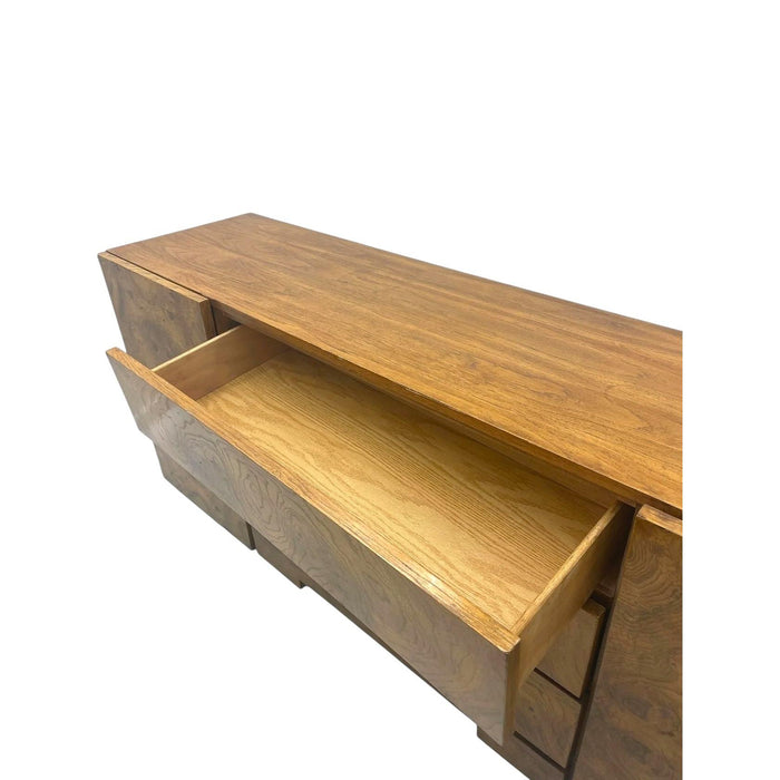 Vintage Milo Baughman for Lane Mid Century Modern Burlwood Lowboy Dresser 9 Drawers Dovetailed