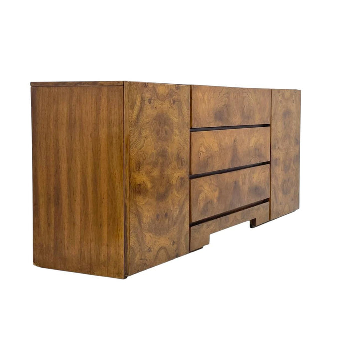 Vintage Milo Baughman for Lane Mid Century Modern Burlwood Lowboy Dresser 9 Drawers Dovetailed