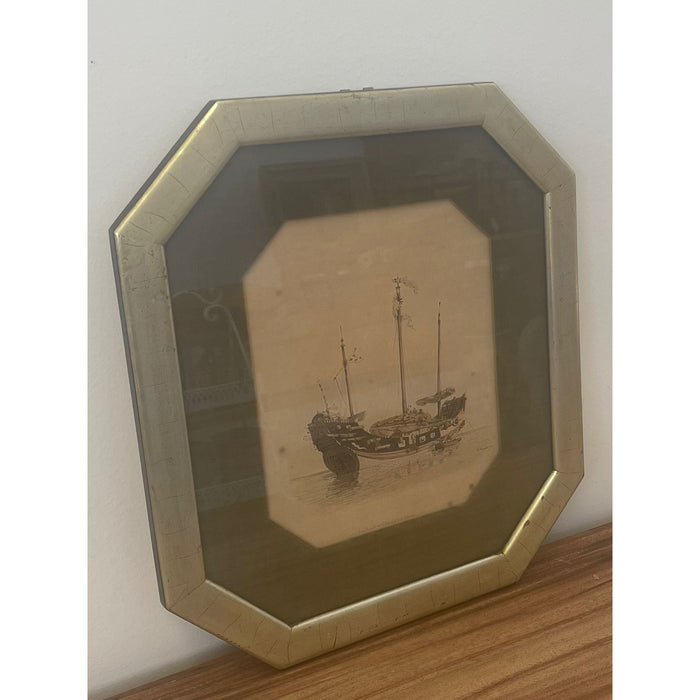 Vintage Nautical Signed and Framed Print “ Traveling Barge “