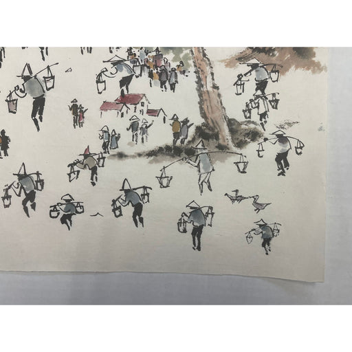 Vintage Original Artwork of People in a Field Landscape