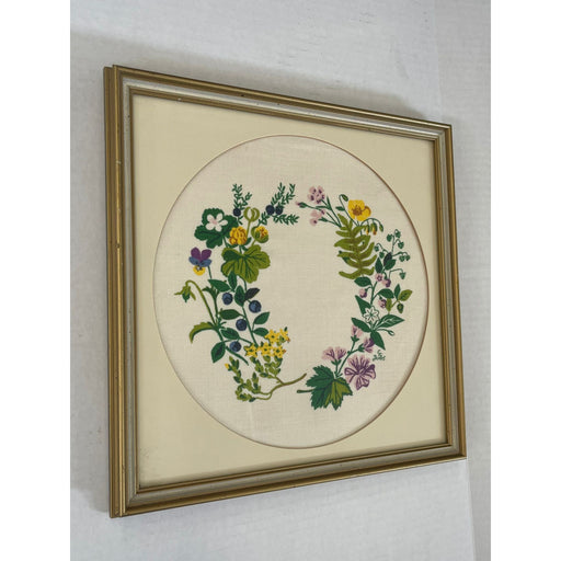 Vintage Original Framed and Signed Floral Wreath Artwork