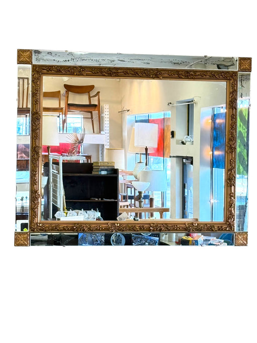 Vintage Ornate Wall Mirror with Gold Floral Frame & Antiqued Mirror Panels