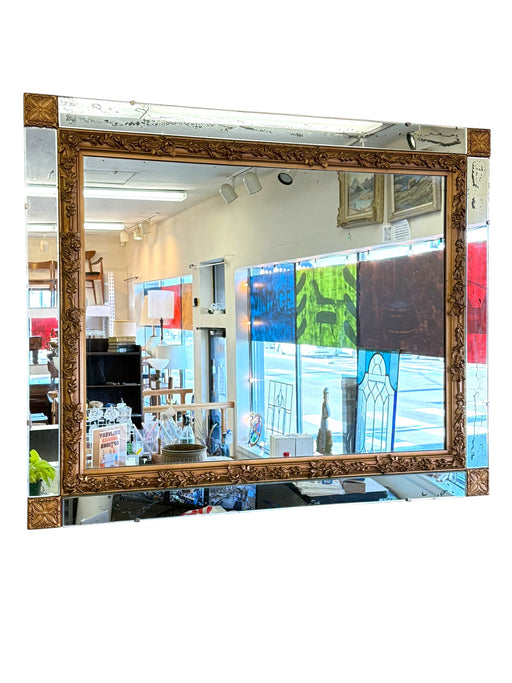 Vintage Ornate Wall Mirror with Gold Floral Frame & Antiqued Mirror Panels