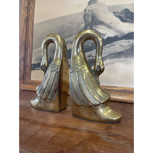 Vintage Pair of Brass Toned Swan Bookends