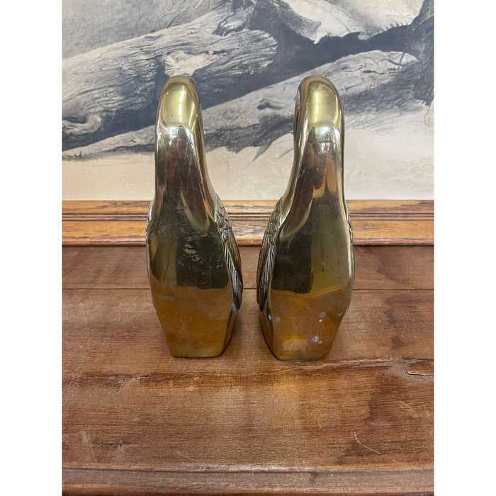 Vintage Pair of Brass Toned Swan Bookends