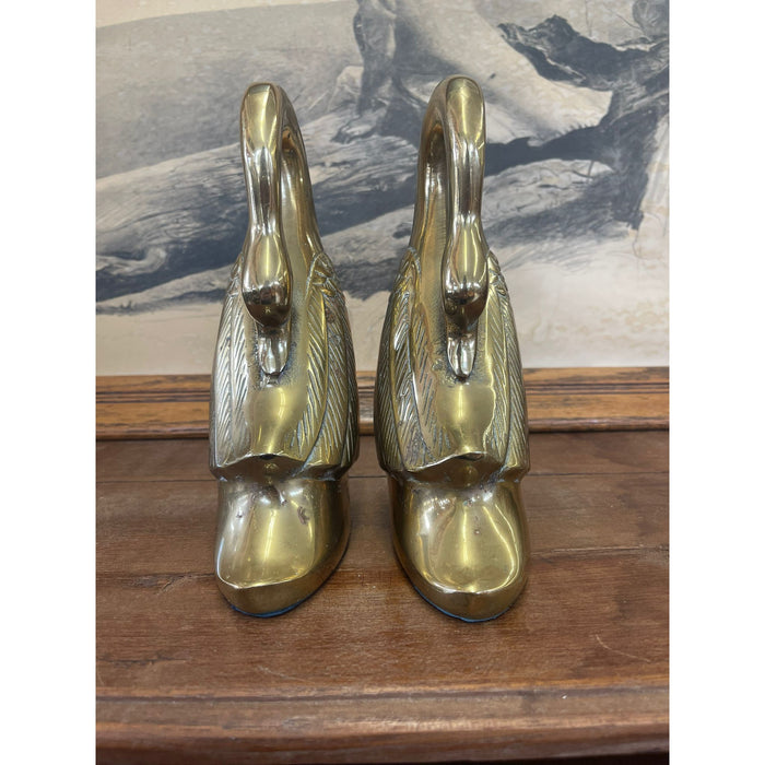 Vintage Pair of Brass Toned Swan Bookends