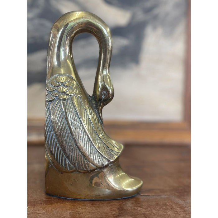Vintage Pair of Brass Toned Swan Bookends