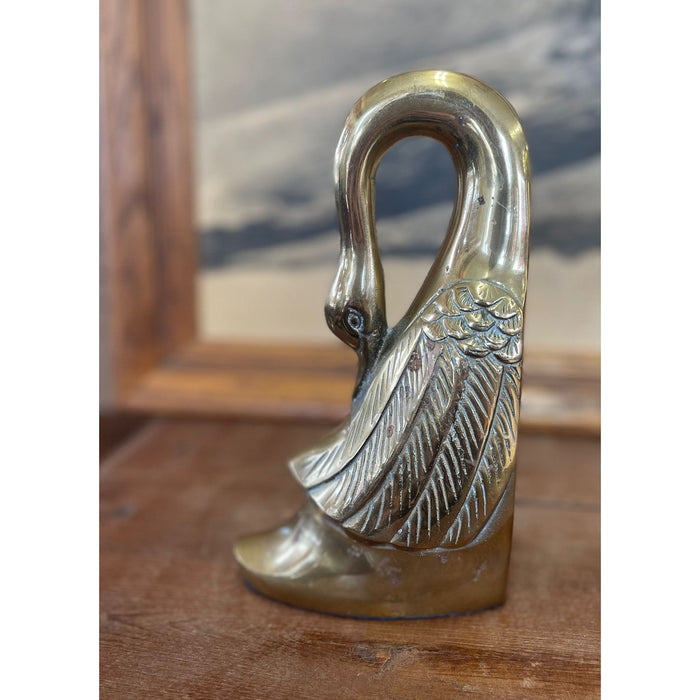 Vintage Pair of Brass Toned Swan Bookends